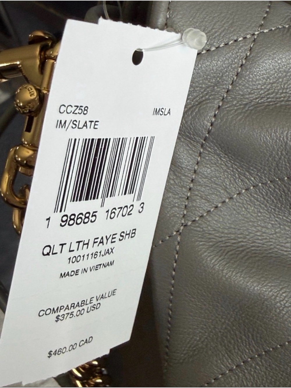 Coach Quilted Shoulder Bag in Gray with Gold Hardware - Coach - Picture 3 of 5
